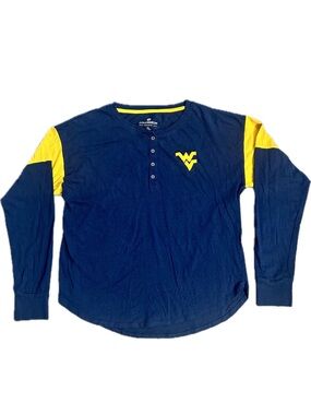 Colosseum WVU West Virginia Mountaineers Blue and Gold Henley Shirt Women's XL
